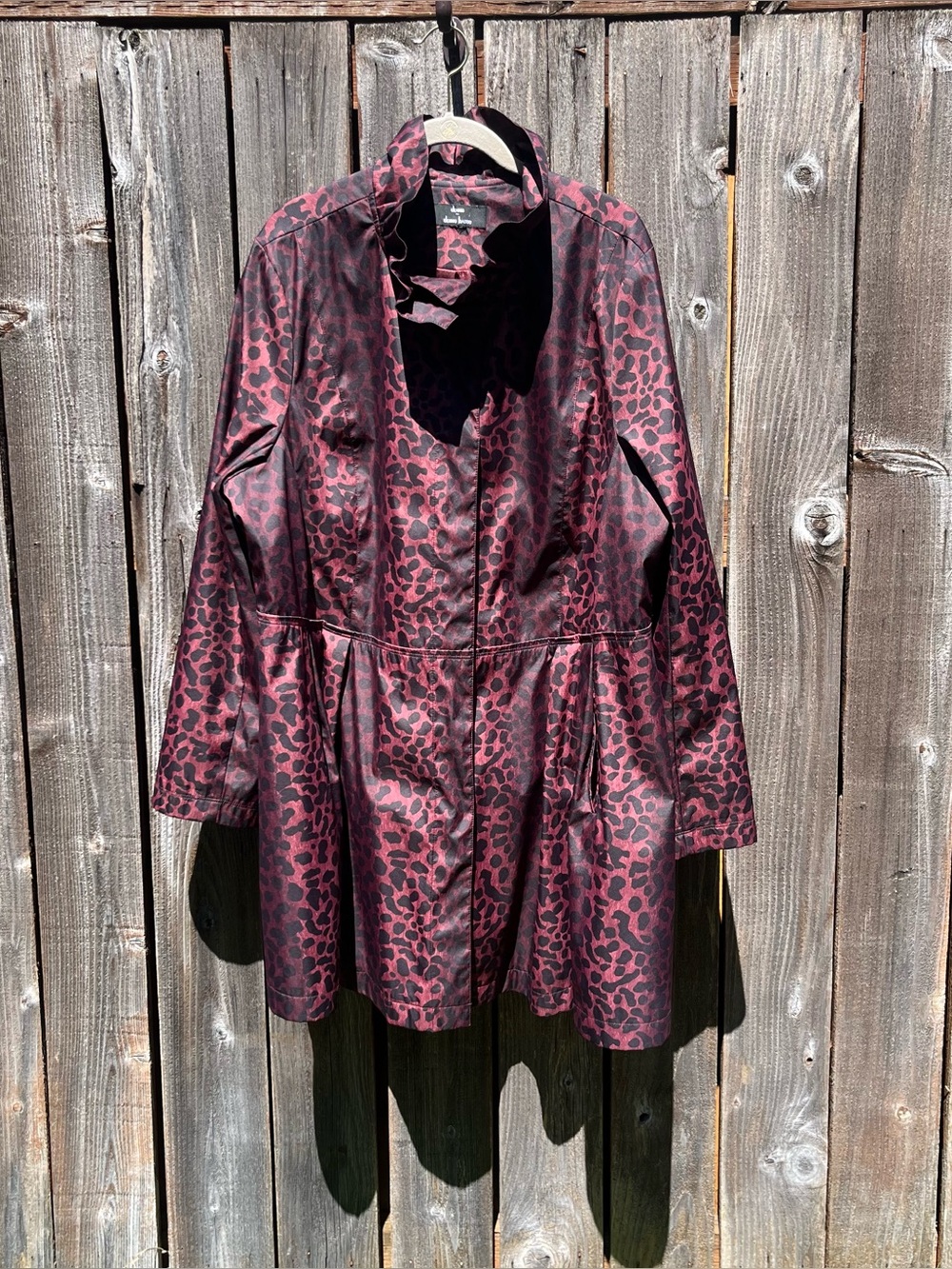 Dennis by Dennis Basso maroon purple leopard print snap up jacket 2XL